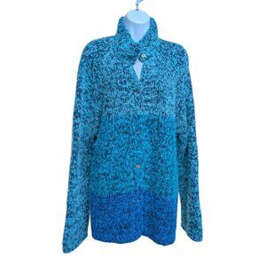 Sigrid Olsen Women's Blue & Teal Ombre Fuzzy knit cardigan Size 1X